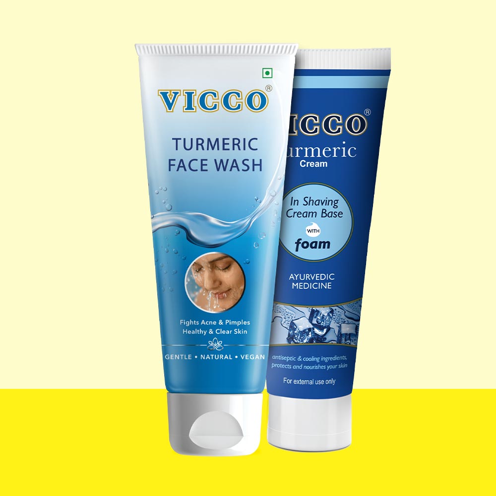 Vicco Turmeric Face Wash (70gm) + Vicco Turmeric Cream in Shaving Cream Base (70gm) Pack